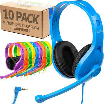 Bulk Classroom Headphones With Microphone (10 Pack) - Colorful K-12 Headphones
