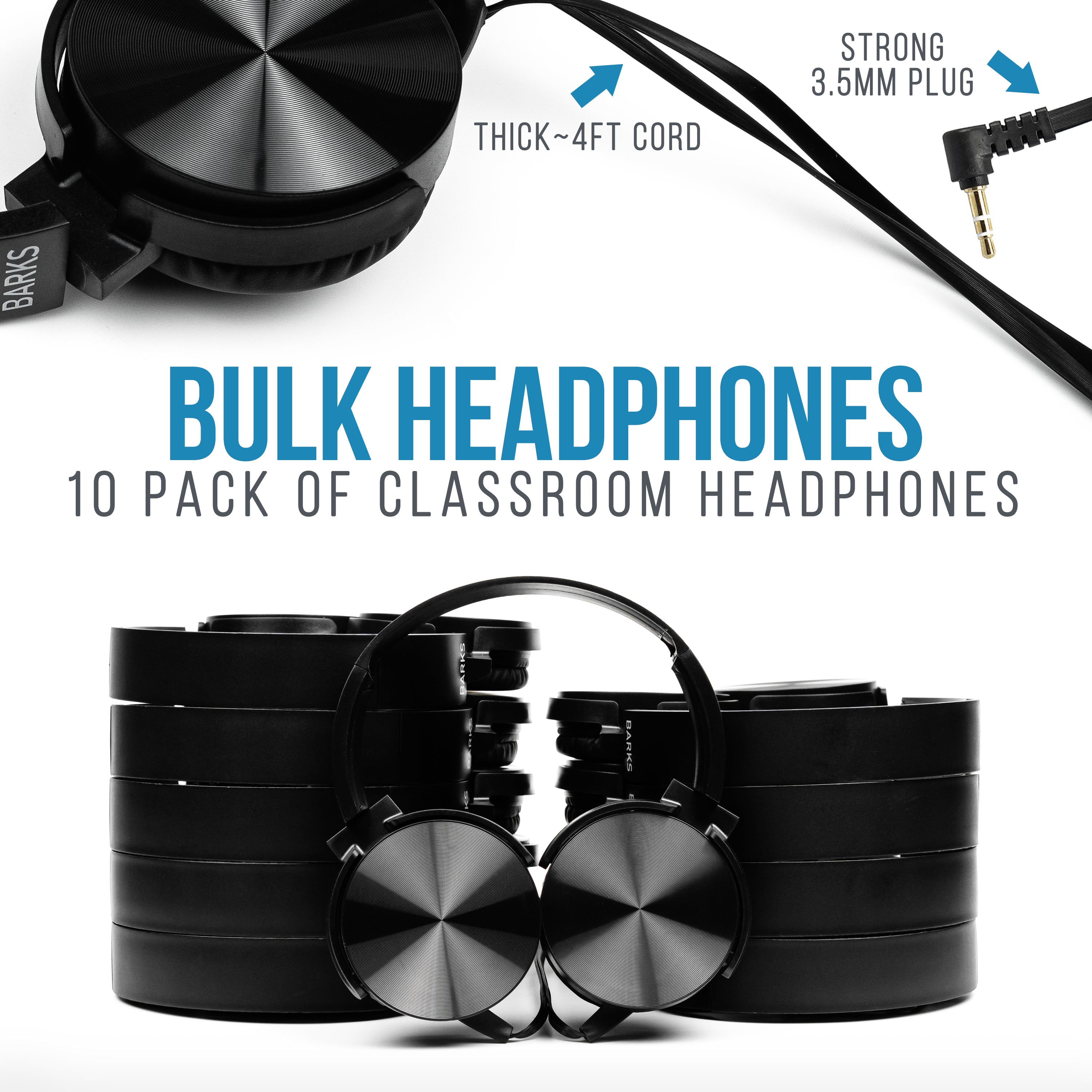 Bulk Headphones for Classroom Students K12 (10 Pack)